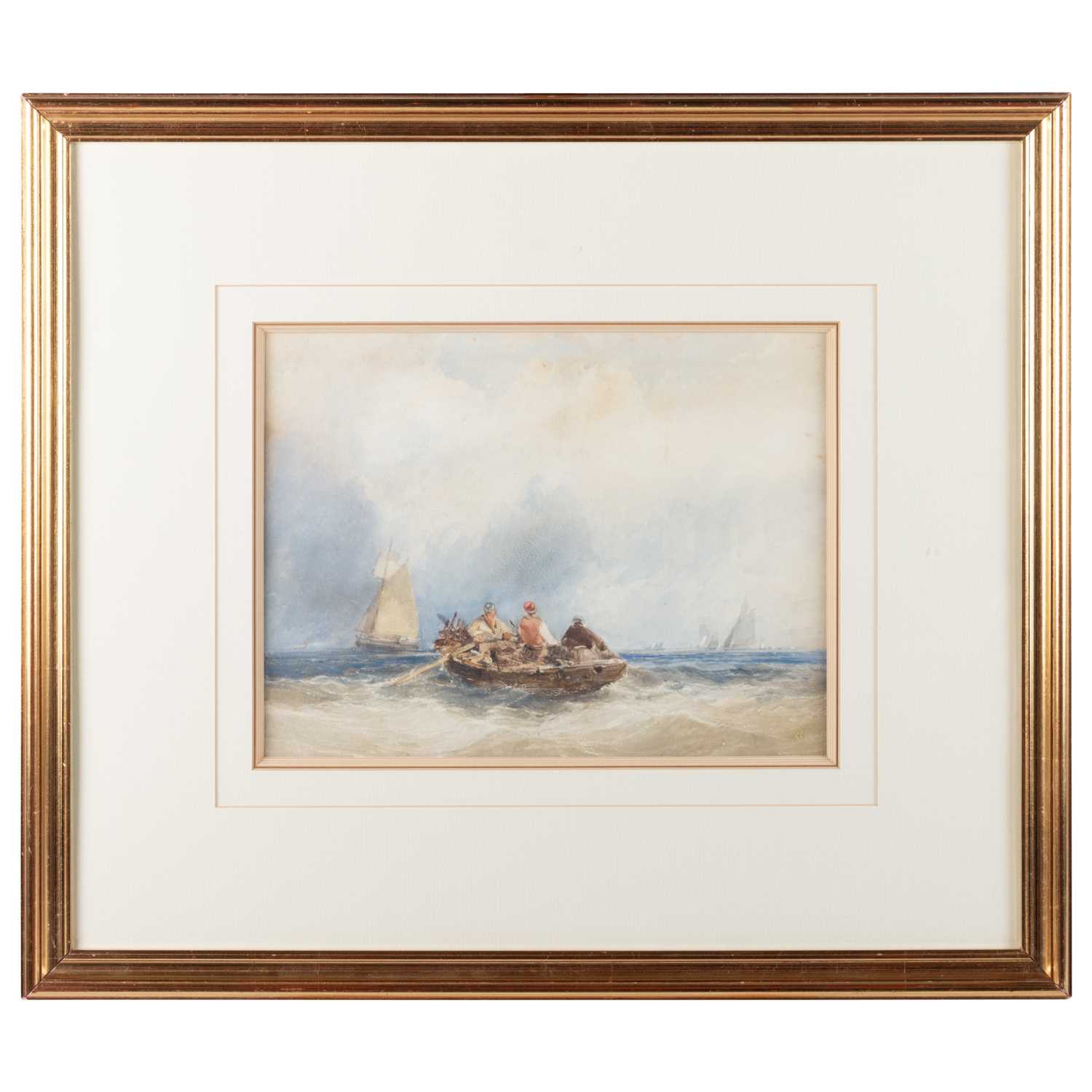 ATTRIBUTED TO JOHN WILSON CARMICHAEL (1799-1868) SEASCAPE WITH SAILING SHIPS AND A FISHING VESSEL - Image 2 of 3