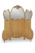 A LOUIS XV STYLE GILTWOOD DRESSING SCREEN, LATE 19TH CENTURY
