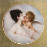 A CONTINENTAL PORCELAIN PLAQUE, 'FIRST KISS', LATE 19TH CENTURY