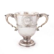 AN 18TH CENTURY IRISH PROVINCIAL SILVER TWO-HANDLED CUP