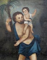 19TH CENTURY SOUTH AMERICAN SCHOOL SAINT WITH THE CHRIST CHILD