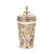 AN 18TH CENTURY RUSSIAN SILVER-GILT BEAKER AND COVER