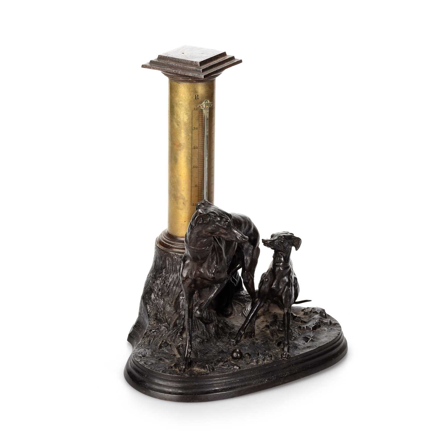 AFTER P.J. MÊNE, A BRONZE GROUP OF TWO GREYHOUNDS AND A THERMOMETER, LATE 19TH CENTURY - Image 2 of 3