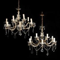 A PAIR OF LUSTRE-DROP CHANDELIERS, EARLY 20TH CENTURY