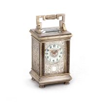 A LATE 19TH CENTURY SILVERED BRASS CARRIAGE CLOCK