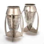 ARCHIBALD KNOX (1864-1933) FOR LIBERTY & CO, A PAIR OF TUDRIC PEWTER VASES