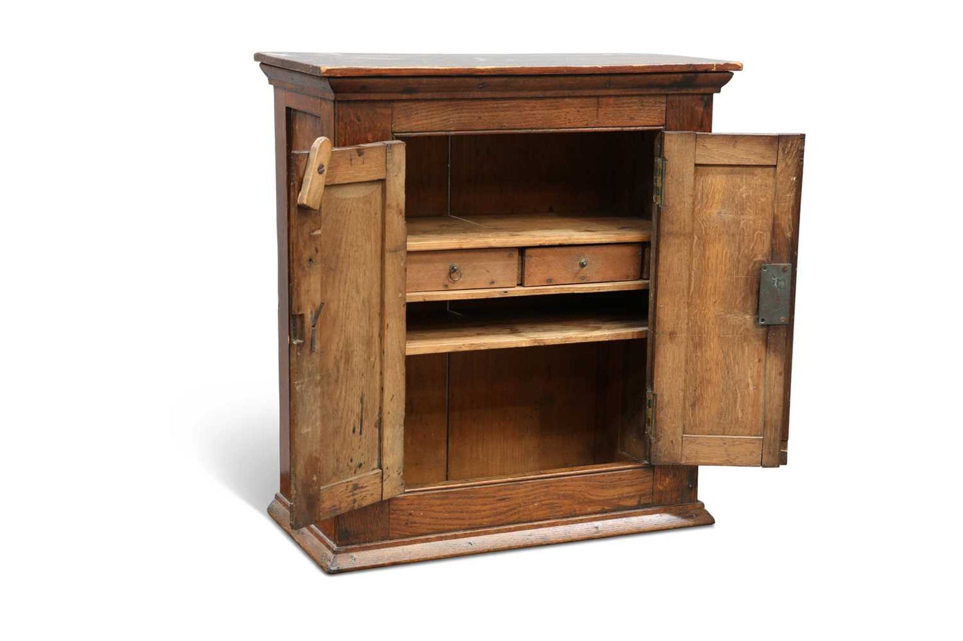 AN EARLY 19TH CENTURY OAK SPICE CUPBOARD - Image 2 of 2