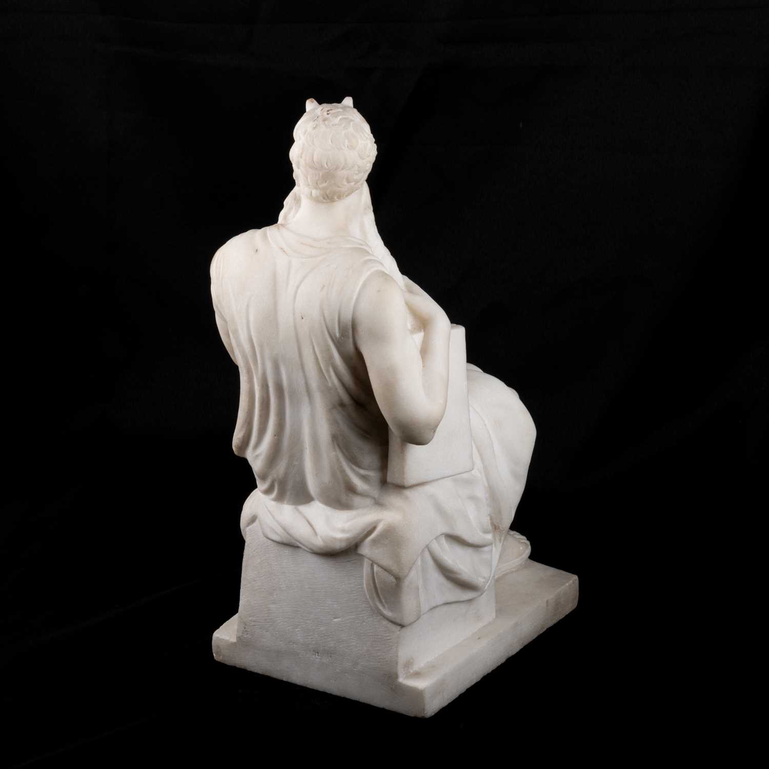 AFTER MICHELANGELO, A CARVED MARBLE FIGURE OF MOSES - Image 2 of 2