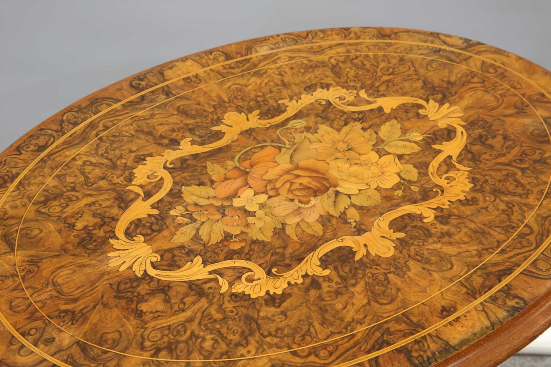 A FINE VICTORIAN INLAID BURR WALNUT TRIPOD TABLE - Image 2 of 2