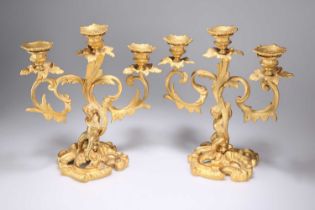 A PAIR OF LOUIS XV STYLE ORMOLU THREE-LIGHT CANDELABRA, 19TH CENTURY