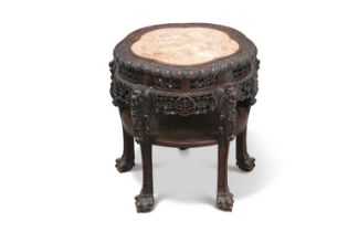 A 19TH CENTURY CHINESE MARBLE AND HARDWOOD JARDINIÈRE STAND