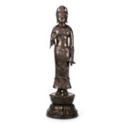 A LARGE BRONZE FIGURE OF KANNON