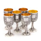 A FINE SET OF SIX CHINESE SILVER GOBLETS, 19TH CENTURY