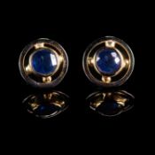 A PAIR OF BI-COLOUR GOLD AND SAPPHIRE STUD EARRINGS