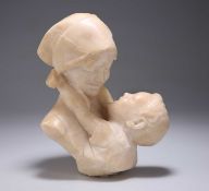 AN ITALIAN ALABASTER BUST OF A MOTHER AND CHILD, EARLY 20TH CENTURY