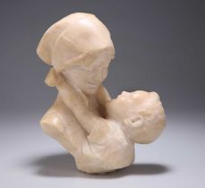 AN ITALIAN ALABASTER BUST OF A MOTHER AND CHILD, EARLY 20TH CENTURY