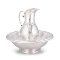 A SILVER-PLATED CHRISTOFLE EWER AND BASIN