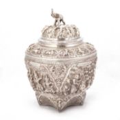 A LARGE BURMESE SILVER BETEL NUT MARRIAGE BOX, MID-20TH CENTURY, POSSIBLY SHAN STATES, CIRCA 1940-50