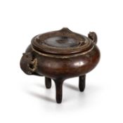 A CHINESE BRONZE CENSER AND STAND
