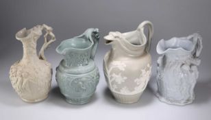 FOUR 19TH CENTURY MOULDED JUGS