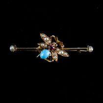 AN EARLY 20TH CENTURY YELLOW GOLD GEM-SET INSECT BROOCH