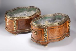 A PAIR OF NAPOLEON III GILT-METAL MOUNTED AND INLAID KINGWOOD JARDINIÈRES