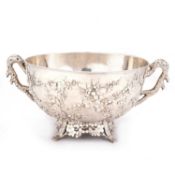 A LARGE CHINESE SILVER TWO-HANDLED BOWL