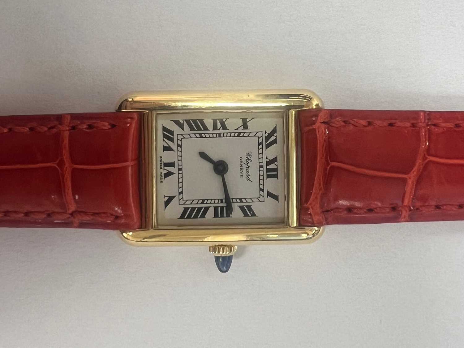 A LADY'S 18CT GOLD CHOPARD TANK STRAP WATCH - Image 6 of 8