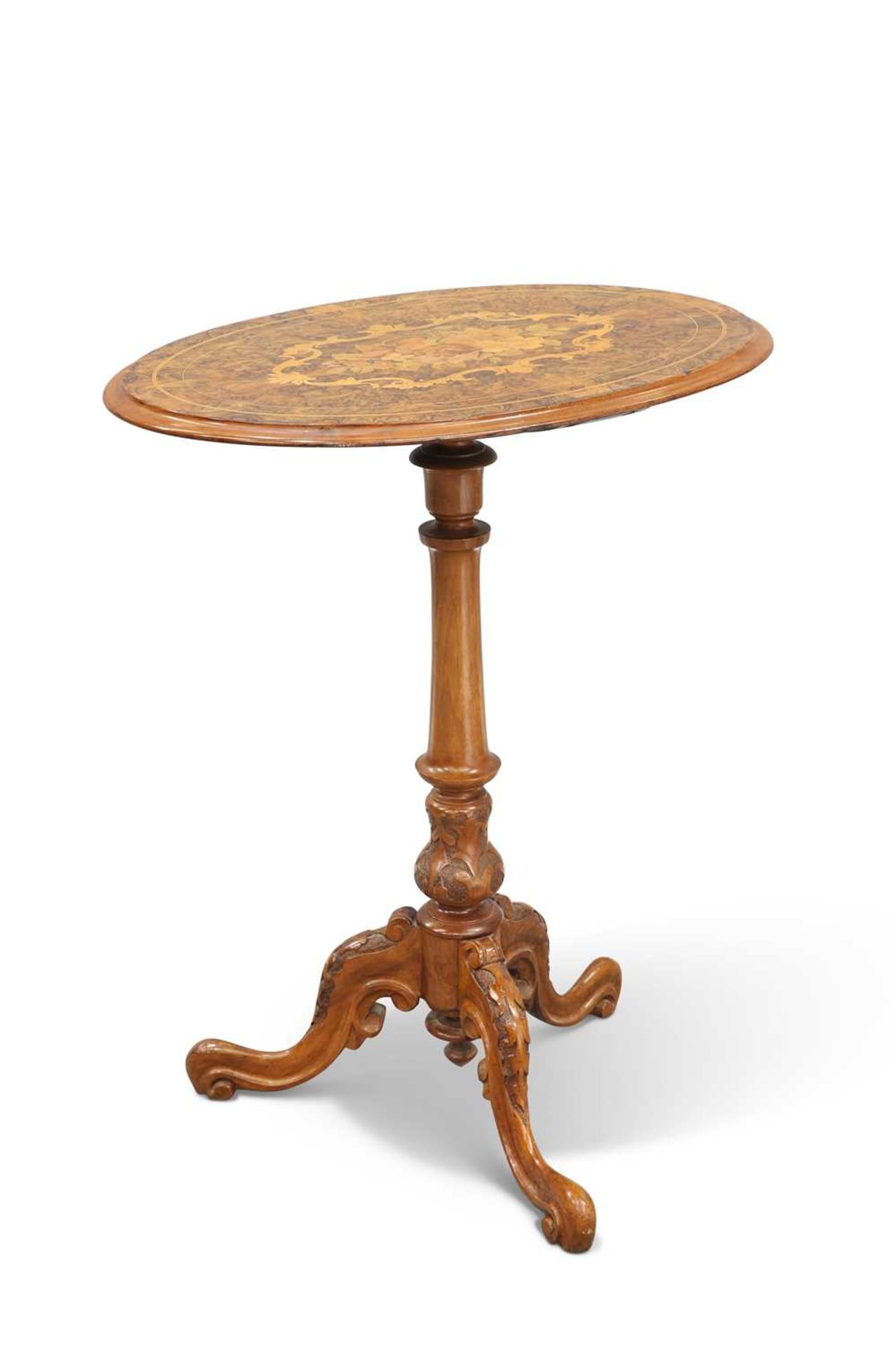 A FINE VICTORIAN INLAID BURR WALNUT TRIPOD TABLE