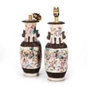 A PAIR OF CHINESE FAMILLE ROSE CRACKLE-GLAZE VASES, 19TH CENTURY