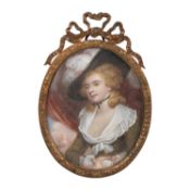 19TH CENTURY ENGLISH SCHOOL PORTRAIT MINIATURE OF MRS ROBINSON (POSSIBLY AFTER GAINSBOROUGH)