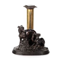 AFTER P.J. MÊNE, A BRONZE GROUP OF TWO GREYHOUNDS AND A THERMOMETER, LATE 19TH CENTURY