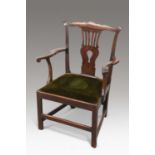 A GEORGE III OAK OPEN ARMCHAIR, 18TH CENTURY