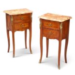 A PAIR OF LOUIS XV STYLE MARBLE-TOPPED AND GILT-METAL MOUNTED SIDE TABLES