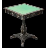 A 19TH CENTURY ABALONE AND MOTHER-OF-PEARL INLAID PAPIER-MÂCHÉ GAMING TABLE