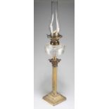 A VICTORIAN BRASS CORINTHIAN COLUMN OIL LAMP