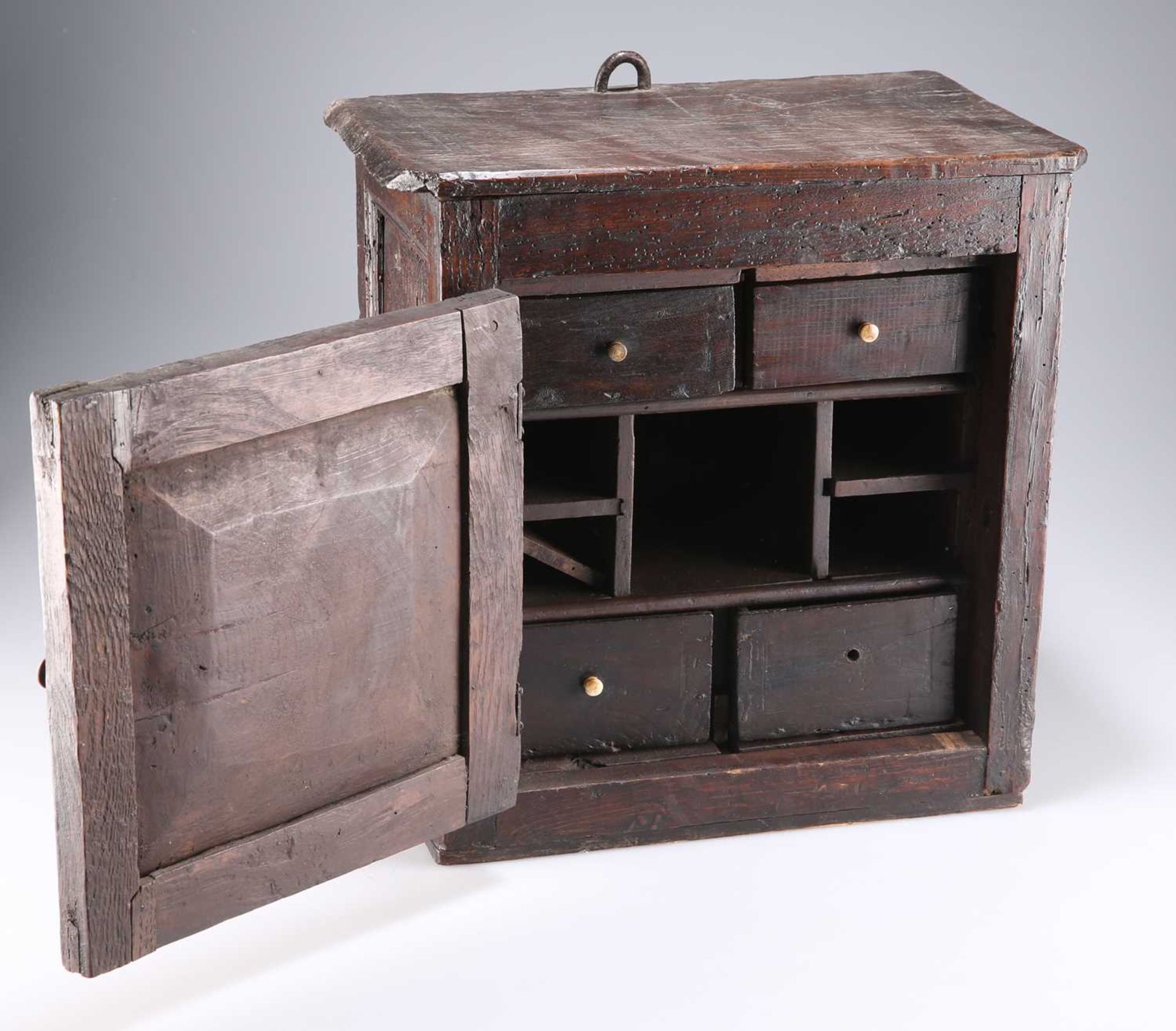 AN OAK SPICE CUPBOARD, LATE 17TH/EARLY 18TH CENTURY - Image 2 of 4