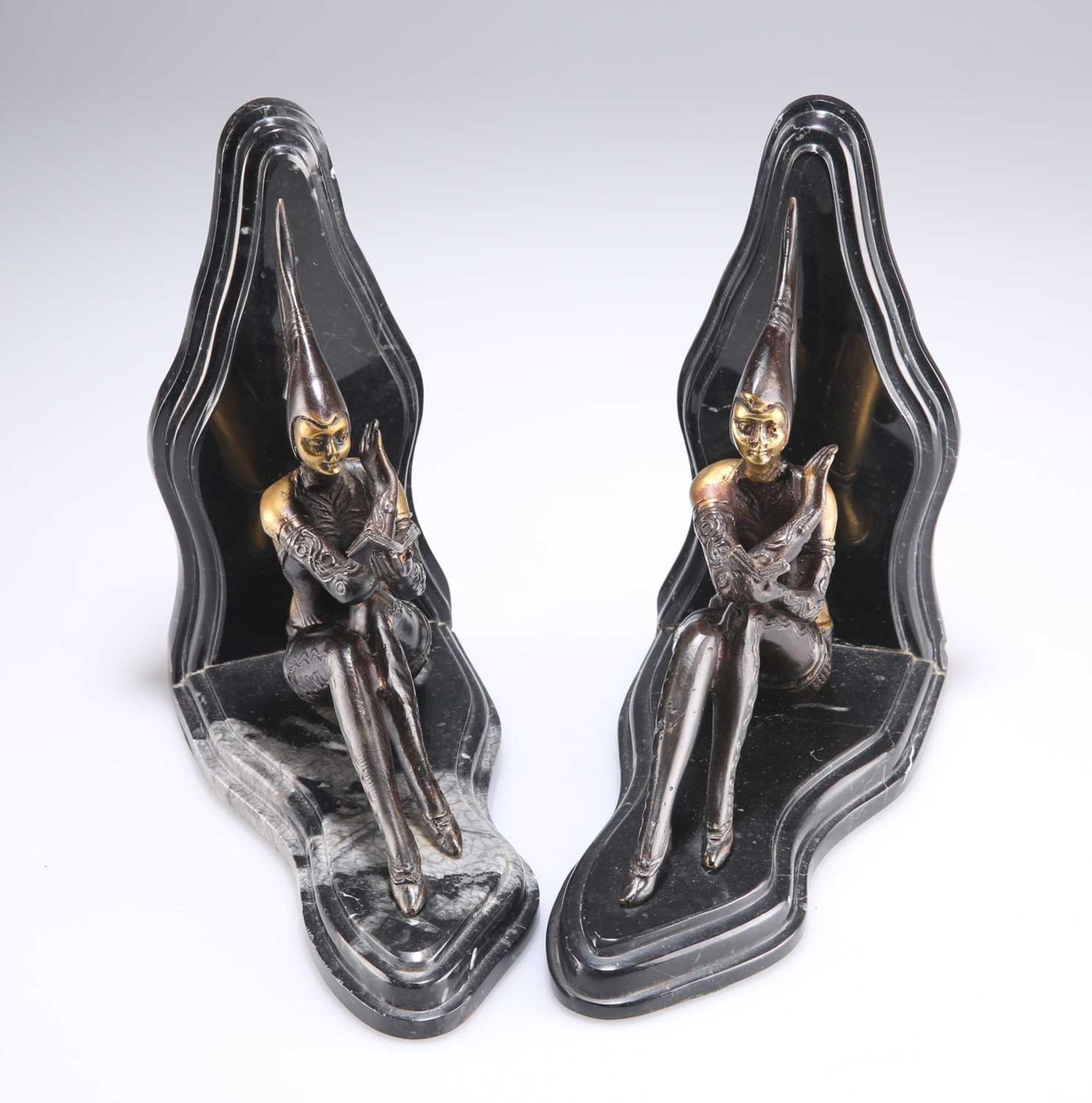 AFTER LORENZL, A PAIR OF ART DECO STYLE BRONZE AND MARBLE BOOKENDS - Image 3 of 3