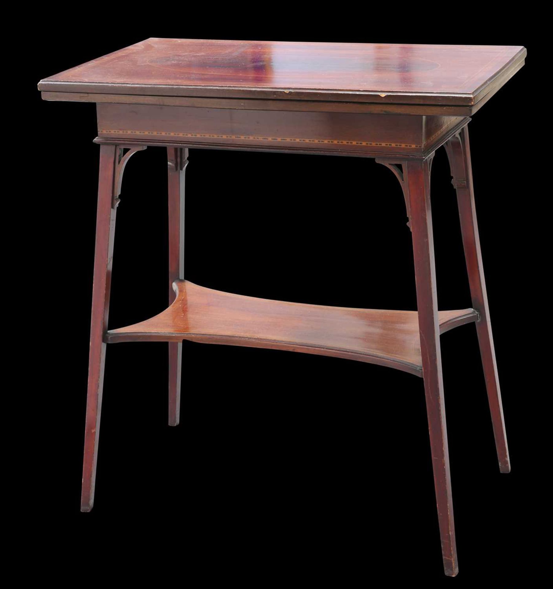 AN EDWARDIAN INLAID MAHOGANY FOLDOVER CARD TABLE