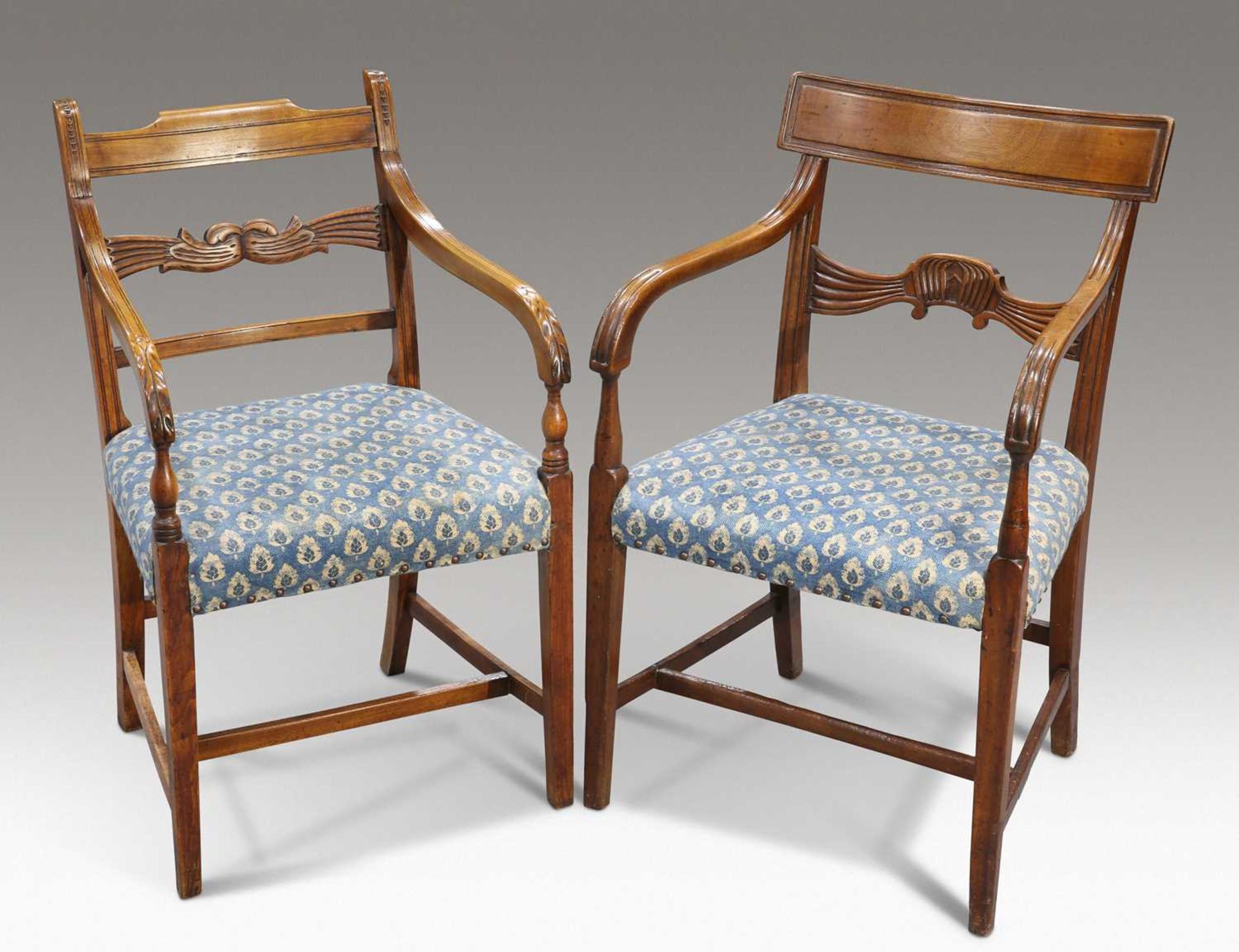 A REGENCY MAHOGANY OPEN ARMCHAIR AND A REGENCY BEECH OPEN ARMCHAIR