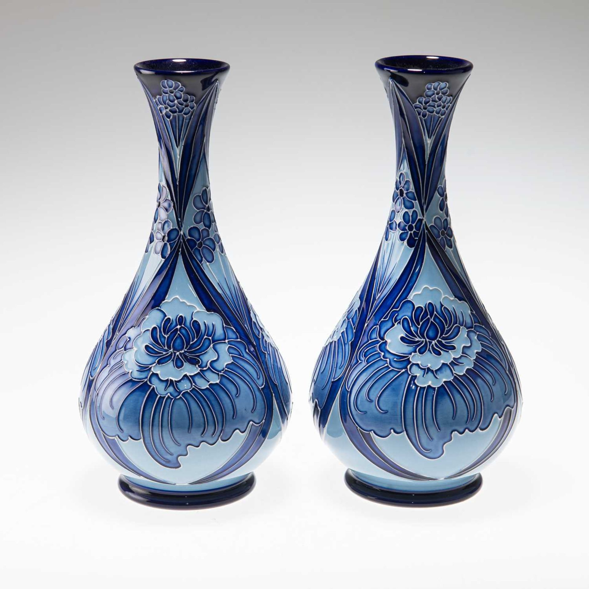 RACHEL BISHOP FOR MOORCROFT, A PAIR OF FLORIAN-TYPE VASES