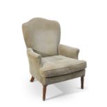 A 19TH CENTURY WALNUT AND UPHOLSTERED ARMCHAIR