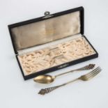 A NORWEGIAN SILVER-GILT AND PLIQUE-À-JOUR FORK AND SPOON
