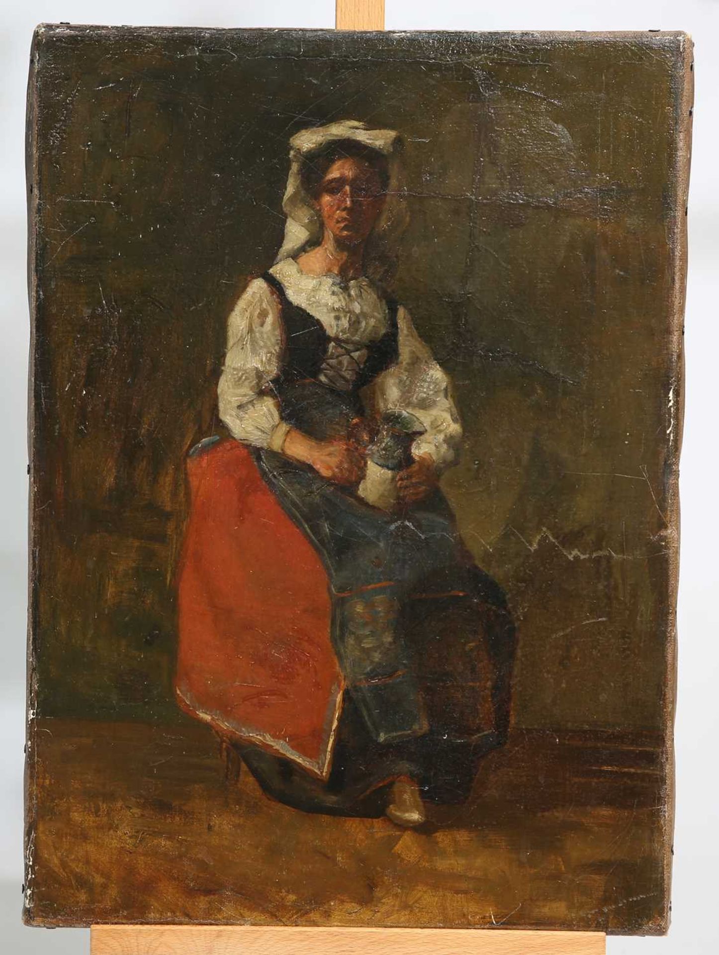 19TH CENTURY FRENCH SCHOOL PORTRAIT OF A BRETON LADY SEATED - Image 2 of 3