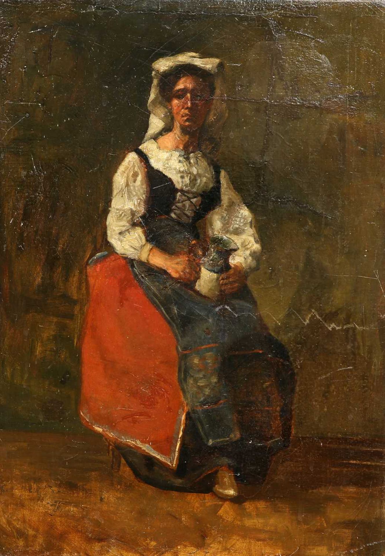 19TH CENTURY FRENCH SCHOOL PORTRAIT OF A BRETON LADY SEATED