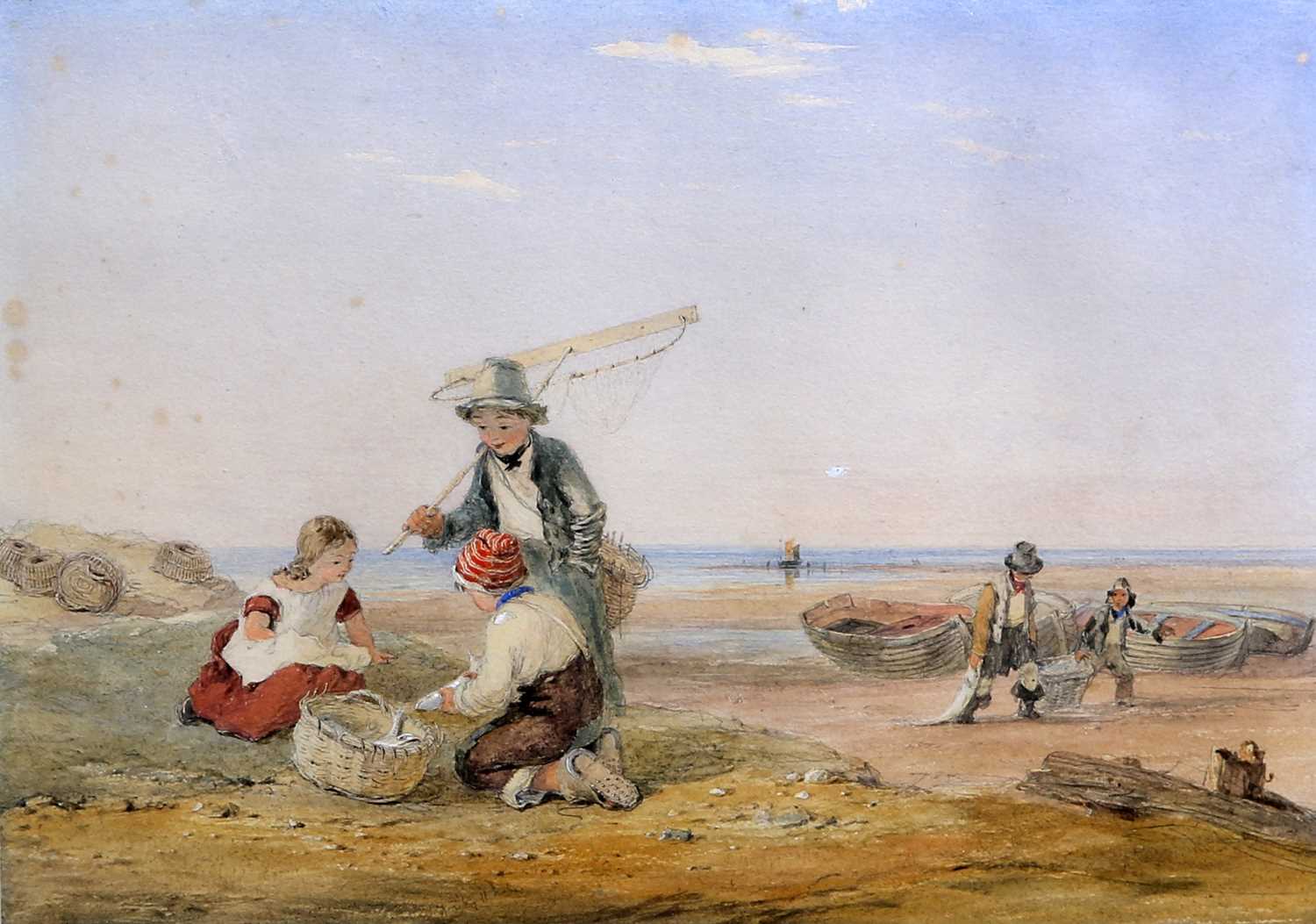 WILLIAM COLLINS R.A (1788-1847) FISHERBOYS AND A YOUNG SHRIMPER ON THE COAST