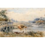 19TH CENTURY ENGLISH SCHOOL SKETCH OF CATTLE WATERING