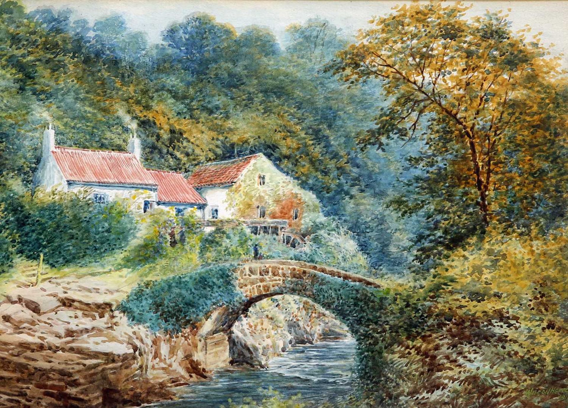 JOHN WILSON HEPPLE (1854-1937) THE OVERSHOT MILL AND HOUSES JESMOND DENE, NEWCASTLE