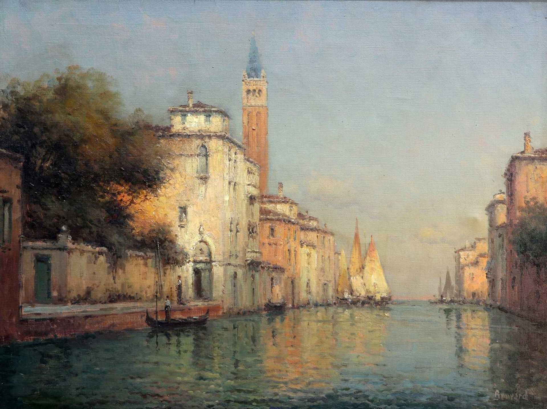 ANTOINE BOUVARD (FRENCH 1870-1956) VENETIAN CANAL WITH THE LAGOON BEYOND
