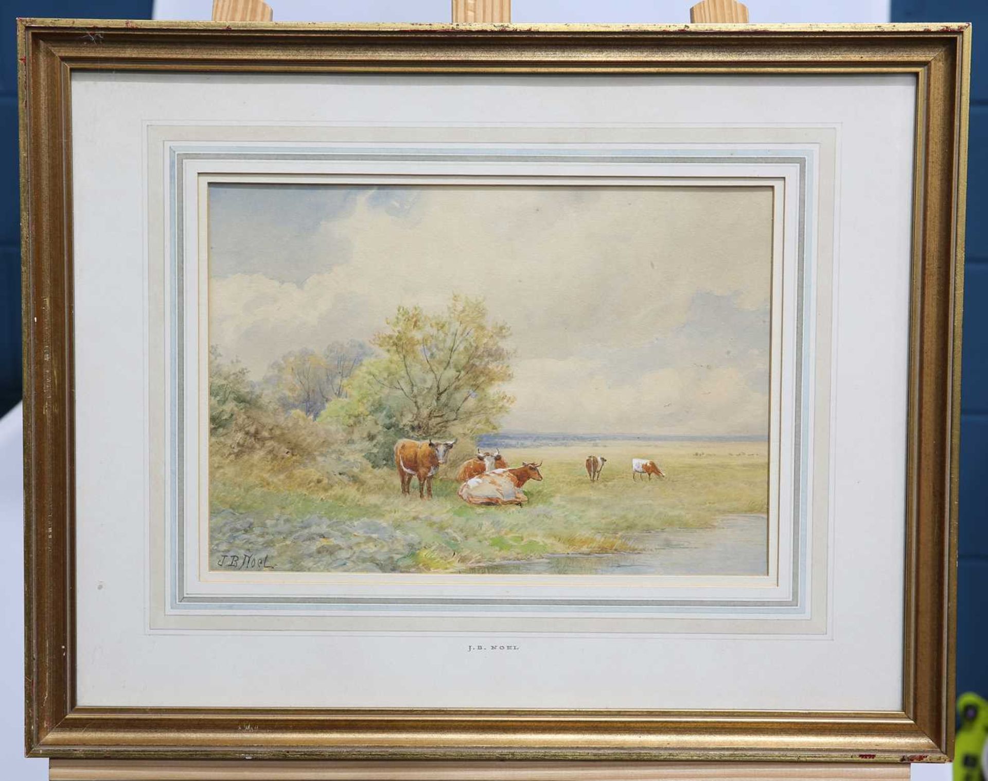 JOHN BATES NOEL (1870-1927) FISHING ON THE RIVER AND CATTLE ON THE RIVERBANK, A PAIR - Image 2 of 4
